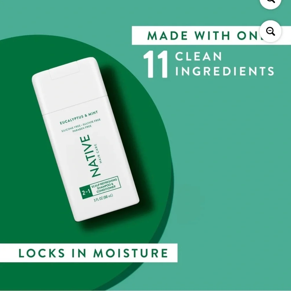 6 NATIVE Eucalyptus & Mint Mini 2N1 3 oz Scalp Refreshing Shampoo & Conditioner